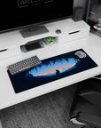 Artistic 32x12 inches mouse pad with lone wolf and mountain range, blending tranquility with the wild freedom of nature.