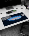 Modern 32x16 inches mouse pad featuring lone wolf and mountain range, ideal for a serene yet wild desk atmosphere.