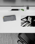 Black and white anime mouse pad 14x10 inches with soft blush florals, modern negative space, calm vibe.