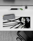 Soft blush on monochrome anime girl mouse pad, clean negative space, modern calm vibe, 28x12 inches.