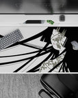 Black and white anime desk pad 40x20 inches with soft blush accents and a calm, modern vibe.