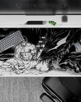 40x20 inches desk pad showcasing Guts in a moment of contemplation, facing the Beast of Darkness in a dark and psychological design.