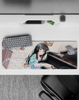 32x12 inches pastel cozy desk mat in cream glow with sparkly bokeh, dreamy anime art, smooth glide surface.