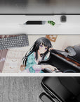 36x16 inches pastel cream anime desk pad with dreamy bokeh sparkle, cozy warm lighting, calm study vibe.