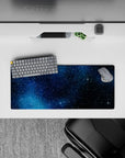 Inky navy-to-black gradient mouse pad 28x12 inches with calm cosmic vibe and crisp white stars.