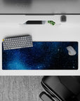 Inky navy-to-black gradient mouse pad 32x12 inches with calm cosmic mood and crisp white stars.