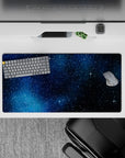 Calm cosmic navy-to-black gradient mouse pad, 32x16 inches, with sparkling stars for a dreamy mood.