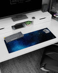 Cosmic space scene mouse pad 32x12 inches featuring scattered starbursts and tiny sparkling stardust.