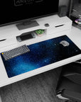 Space scene desk pad, 36x16 inches, featuring bright white stars scattered across an inky night sky.