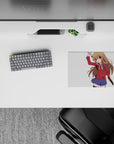 Cozy cute anime girl mouse pad 14x10 inches in chestnut red and navy tones with crisp clean backdrop.