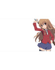 Anime girl desk pad 40x20 inches with fearless swordswoman in red blazer on clean white background.