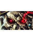 Ainz Ooal Gown from Overlord on anime desk pad, 40x20 inches, with crimson eyes and glowing sigils, intense and magical.