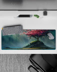 32x12 inches mouse pad with a cherry blossom tree on a tranquil island, blending floating petals and sunlight to evoke peace and nature's beauty.
