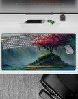 32x16 inches mouse pad with a cherry blossom tree on a tranquil island, with soft petals and sunlight creating a meditative and calming vibe.