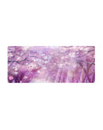 Mouse pad featuring sakura blossoms, 28x12 inches, with delicate pink flowers on a calming pastel background for a peaceful work or study space.
