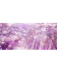Desk pad featuring sakura blossoms, 36x16 inches, with delicate pink flowers and a pastel backdrop, perfect for creating a peaceful workspace.