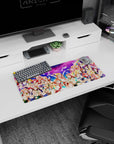 Honoka Kousaka, Kotori Minami, Umi Sonoda smiling with drifting feathers anime girl mouse pad 28x12 inches.
