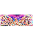 Love Live μ's anime girl mouse pad 32x12 inches with Honoka, Kotori, and Umi in sparkly group pose.