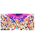 Love Live μ's anime girl mouse pad, group hug pose with sparkly outfits, 32x16 inches.