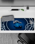 Intense 32x12 desk mat features yin-yang koi and tranquil water with intricate details for fans of harmony