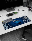 Small but impactful 32x12 desk mat showcases balance and serenity with striking koi artistry
