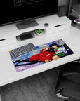 28x12 inches anime mouse pad showing Inuyasha in red haori with Kagome in sailor uniform under sakura.