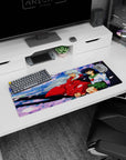 32x12 inches anime mouse pad showing Inuyasha in red haori and Kagome in uniform sharing a sakura moment.