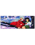 32x12 inches anime mouse pad with Inuyasha and Kagome under cherry blossoms on a dark tree branch.