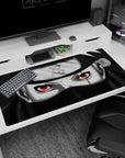 Naruto Kakashi Hatake desk pad 40x20 inches showing Sharingan glow, Leaf headband, and battle scuffs.