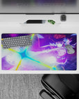 Megumin anime mouse pad, 32x16 inches, depicting her mid-cast with rainbow-shattered light and red cloak in a magical scene.