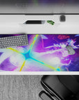 Megumin anime desk pad 36x16 inches, vibrant scene with rainbow lights and magical chaos, perfect for gaming setup.