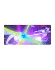 Mouse pad featuring Megumin from Konosuba, mid-cast with rainbow lights, size 28x12 inches, adds explosive energy to desk.