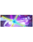 Megumin anime mouse pad 32x12 inches with vibrant rainbow light and red cloak, capturing intense magical energy.
