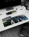 32x12 inches anime mouse pad showing Gundam Ground Type behind a shield, twin cannons firing into night sky.
