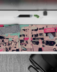36x16 inches anime desk pad in candy-pink and teal tones, dreamy vibe with crisp line art.