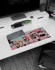 28x12 inches anime mouse pad showing three pastel-haired girls busking under pink shop signs.