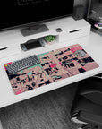 Anime mouse pad 32x16 inches showing three pastel-haired girls busking on a lively city street.