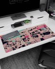 36x16 inches anime desk pad showing three pastel-haired girls playing music under pink shop signs.