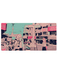 Anime street-scene mouse pad 32x16 inches with pastel-haired girls busking under pink shop signs.