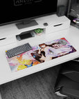 32x12 inches anime girl mouse pad showing long dark hair, slipping kimono, and glossy black stockings.