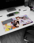 32x16 inches mouse pad featuring long dark-haired anime girl, loose kimono, black stockings, butterflies.