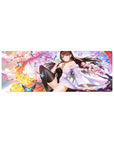 32x12 inches anime girl mouse pad with kimono beauty, cherry blossoms, butterflies, and dark hair art.