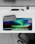 28x12 inches mouse pad with the northern lights, blending green, blue, and purple tones for a calming, starry atmosphere.