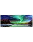 Compact 32x12 inches mouse pad with the northern lights over a frozen lake, blending green, blue, and purple for a calming, starry design.