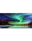 Mouse pad featuring the northern lights, 36x16 inches, over a frozen lake, blending green, blue, and purple for a peaceful nature design.