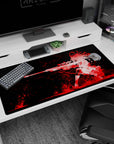 40x20 inches desk pad showing a fierce anime girl kneeling with a long sniper rifle, hair whipping like flame.