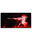 Anime girl sniper rifle design extended mouse pad 32x16 inches, bold silhouette art on black backdrop.