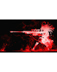 40x20 inches anime girl desk pad with kneeling sniper silhouette, bold red accents on black backdrop.