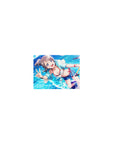 Classic anime girl mouse pad 14x10 inches with ocean bubbles, peace sign pose, hoodie and bikini accents.