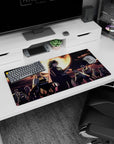 Demon Slayer 32x16 inch mouse pad featuring Hashira under a burning moon; vivid blues and golds create a cinematic effect.